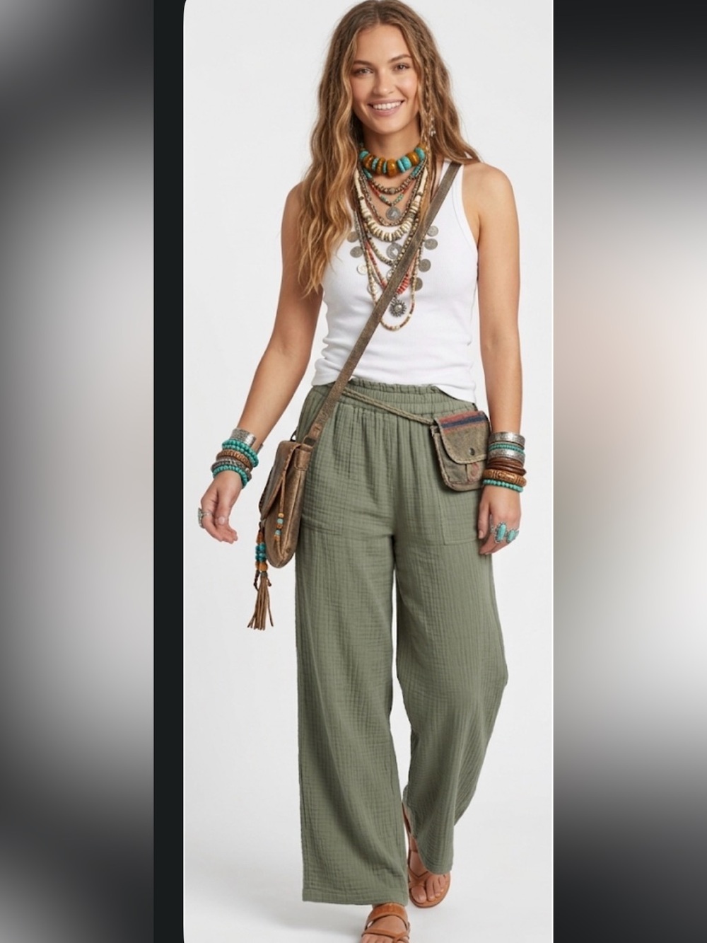 Aerie Pool to Party Olive Green Wide Leg Gauze Pants